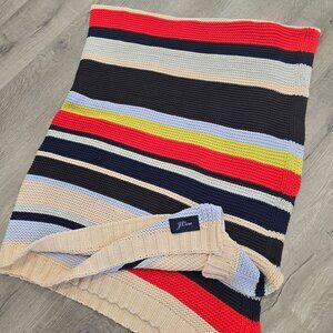 J.Crew Multicolor Striped Knit Blanket 50" X 70" Cotton Blend Cozy Throw warm
